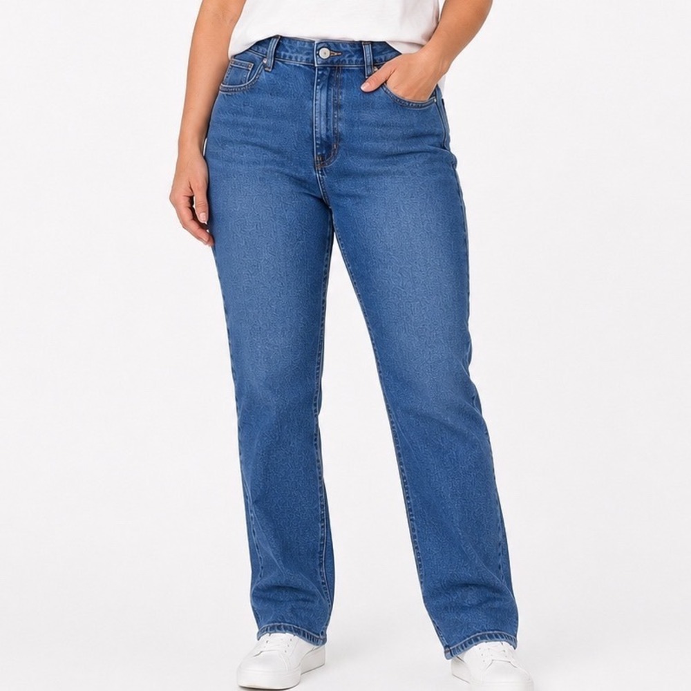 H‎ & M Size 16 Short 26" Inseam Straight High Waist Jeans Blue Denim Stretch